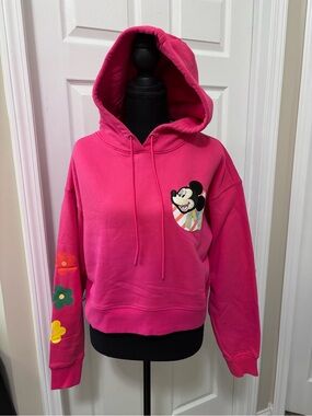 Disney Hot Pink Cropped Pull Over Mickey  and Friends Hoodie